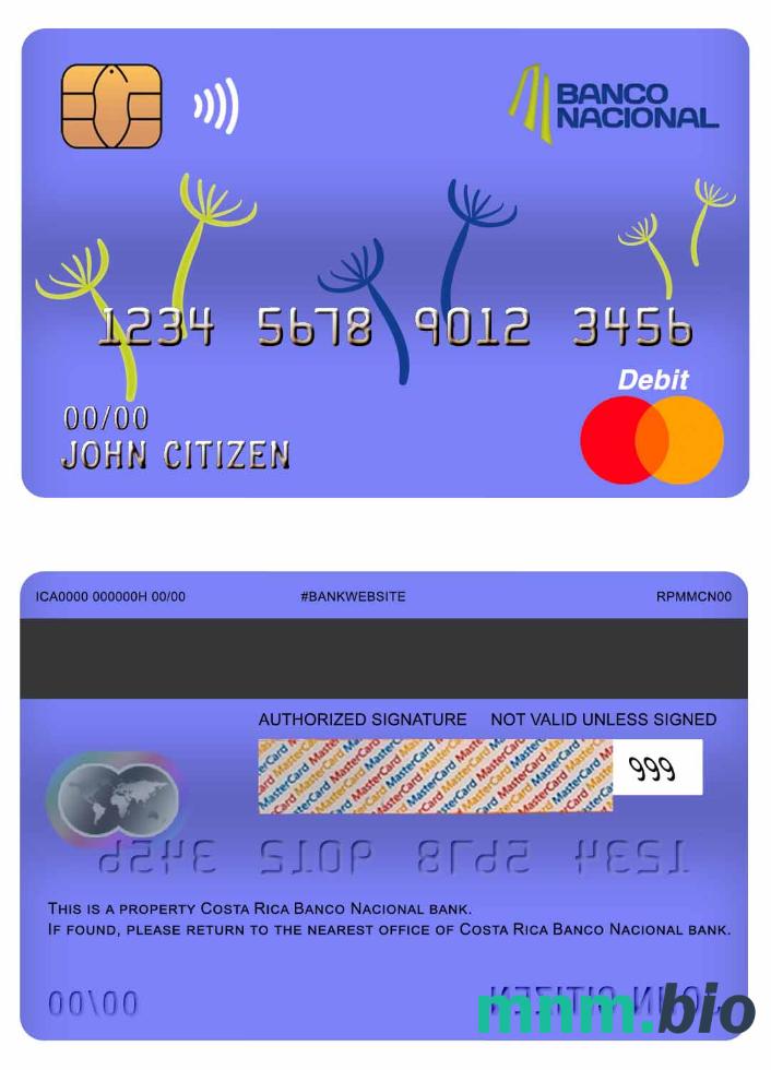 Costa Rica Banco Nacional bank master debet karta przykład w formacie PSD